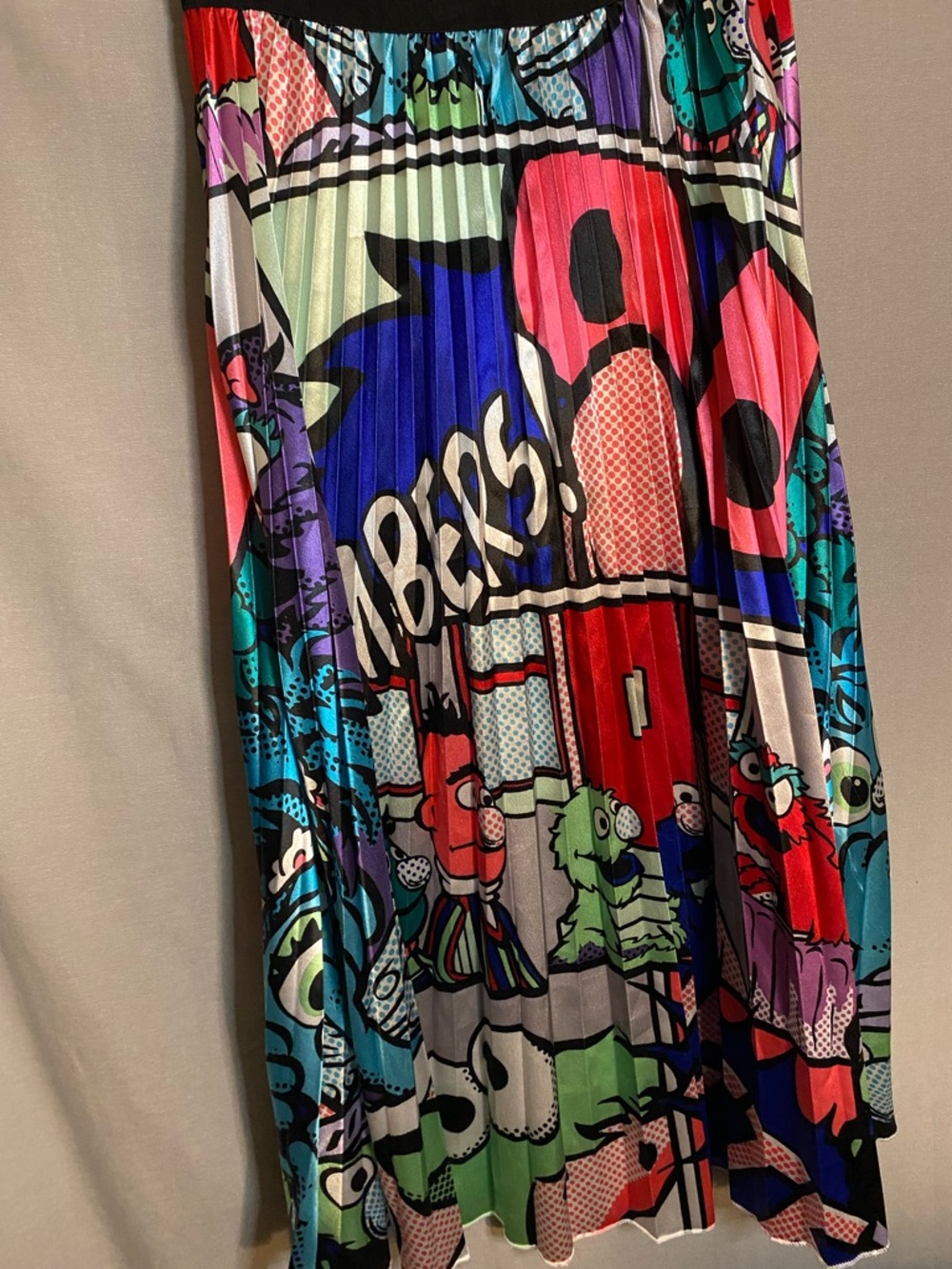 Pleated Comic Print Maxi Skirt - Multicolor